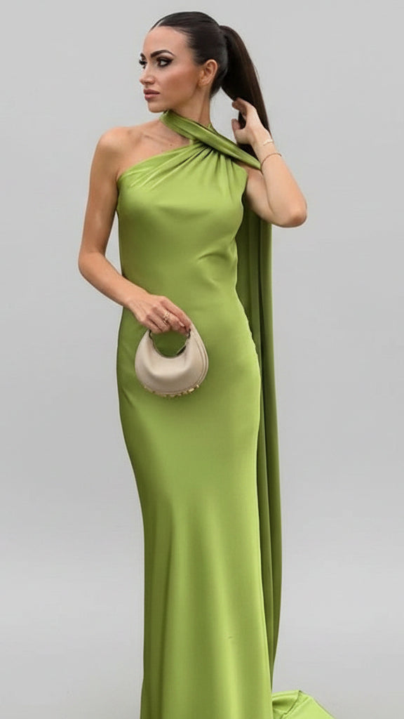 VESTIDO DE FIESTA SATINADO CON LAZO
