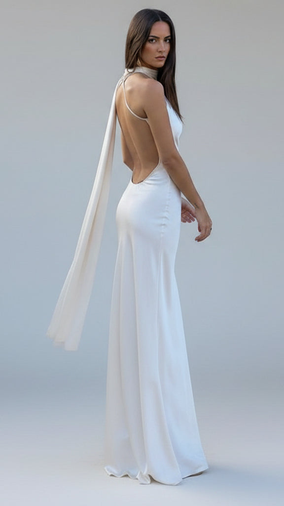 VESTIDO DE FIESTA SATINADO CON LAZO