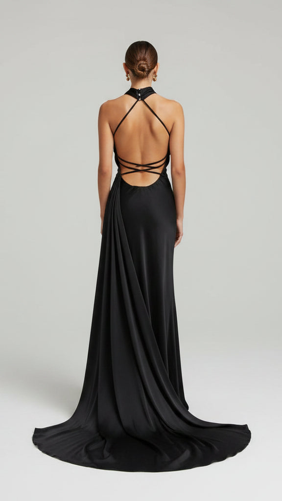VESTIDO DE FIESTA SATINADO CON LAZO