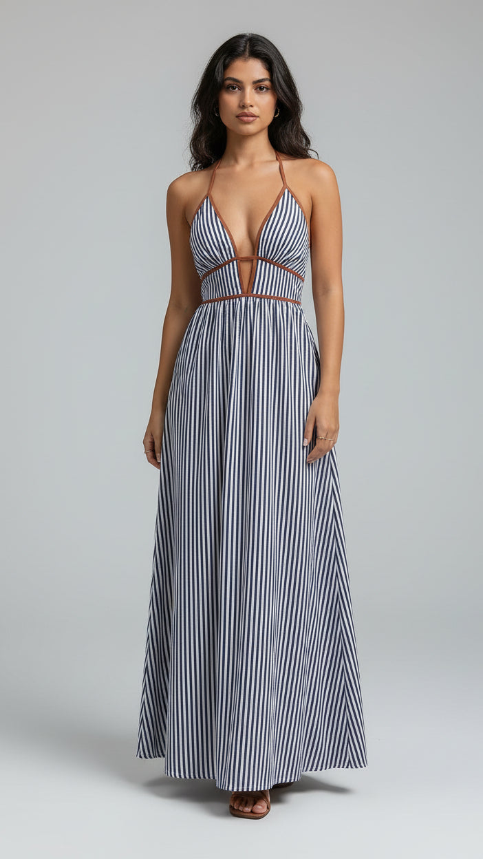 Vestido Hydra | Largo de Rayas Espalda Abierta