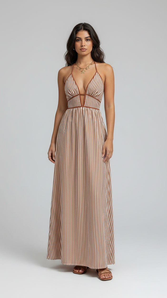 Vestido Hydra | Largo de Rayas Espalda Abierta