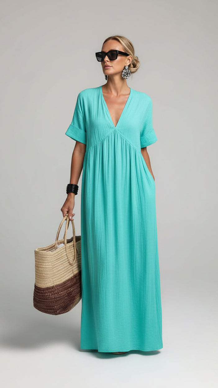 Vestido Naxos | Largo Fluido Escote Pico