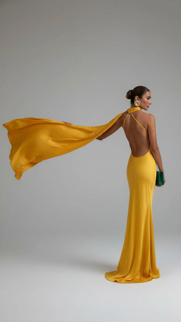 VESTIDO DE FIESTA SATINADO CON LAZO