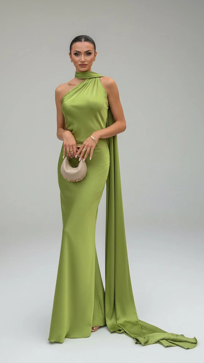 VESTIDO DE FIESTA SATINADO CON LAZO