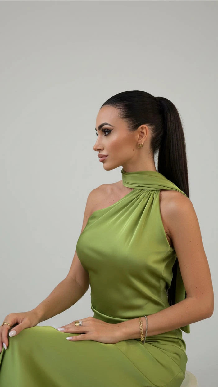 VESTIDO DE FIESTA SATINADO CON LAZO